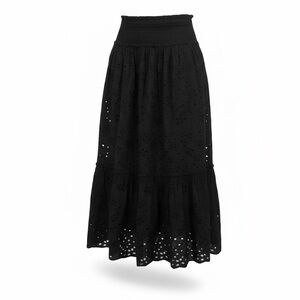 Bailey Black Eyelet Lined Maxi Skirt with Smocked at Waistline